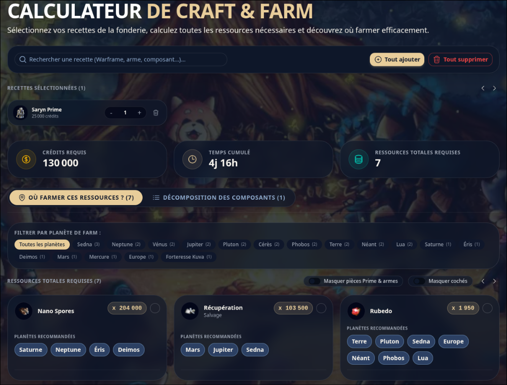Calculateur de Craft